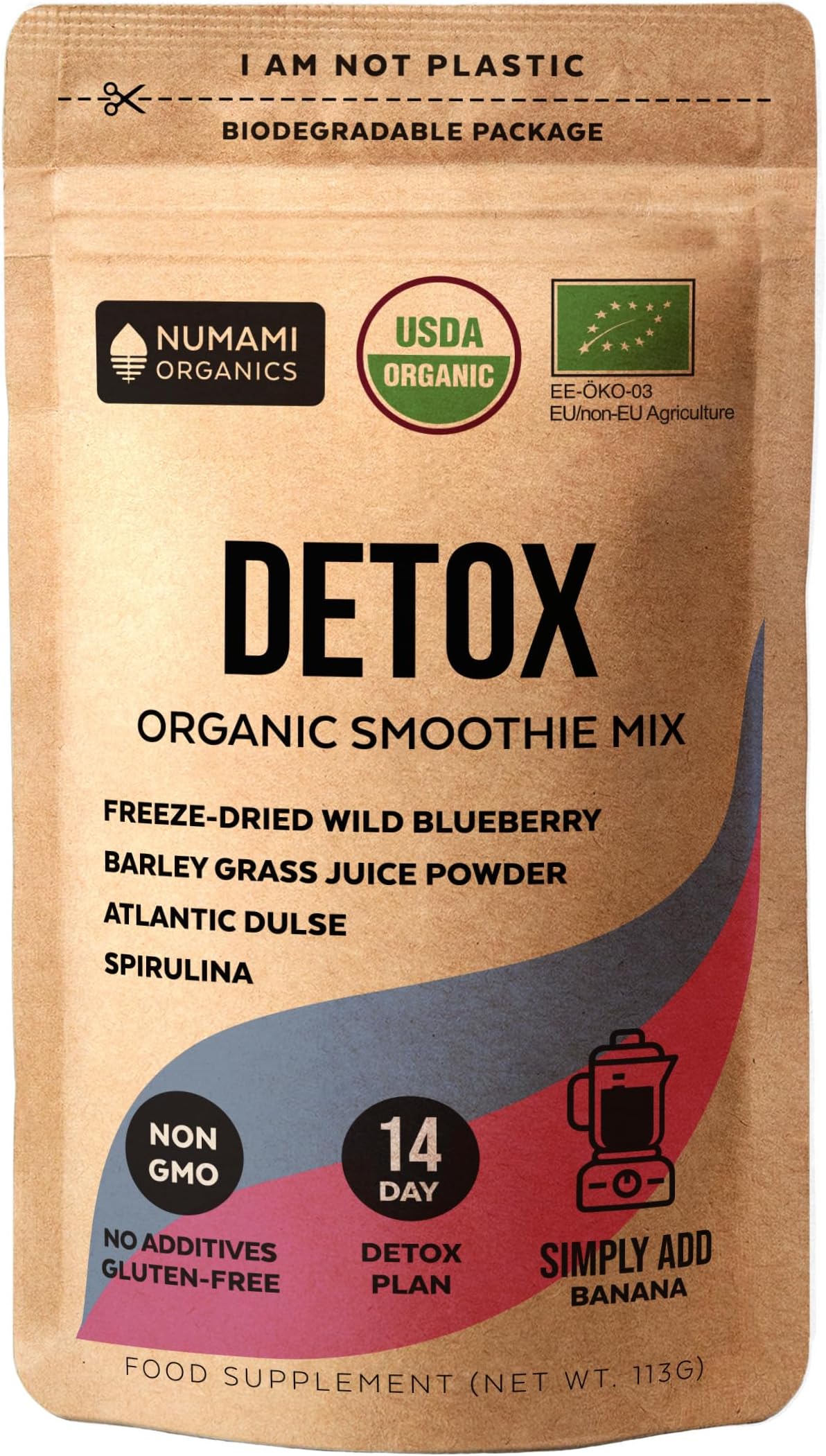 Organic Detox Blueberry Smoothie Mix with Healthy Spirulina, Atlantic Dulse and Barley Grass Juice Powder, Premium Quality Superfood