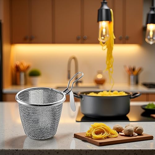 Miniatura 4 de 1 cesta de pasta de acero inoxidable, colador de fideos de bola de masa de araña de malla, colador de malla fina con asa, coladores de alimentos