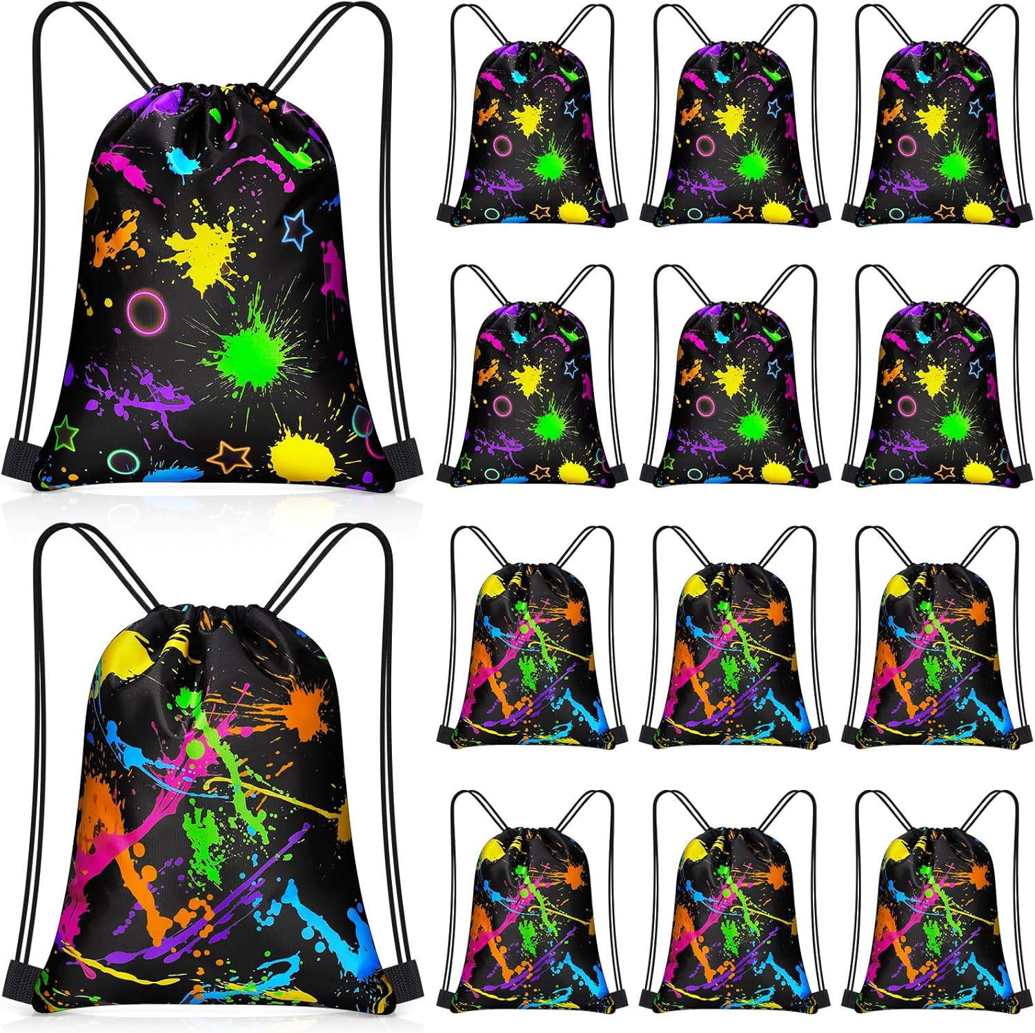 Yiyiring 30 Pcs Glow in the Dark Gift Bags Neon Treat Drawstring Bags for Glow Party Supplies Birthday Travel Camping Decor(Neon Party)