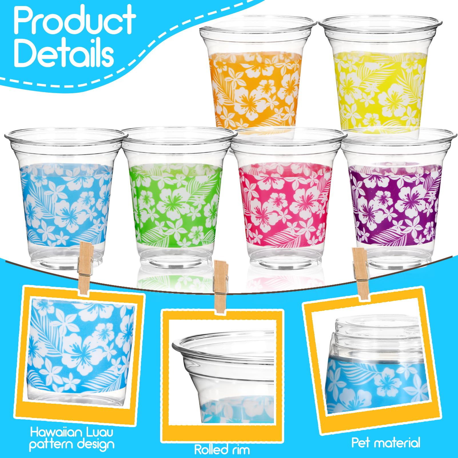 Atonofun 72 Pack Hawaiian Luau Party Decorations Cups -14OZ Disposable Tropical Party Cups for Hawaiian Luau Beach Theme Birthday Party Decorations