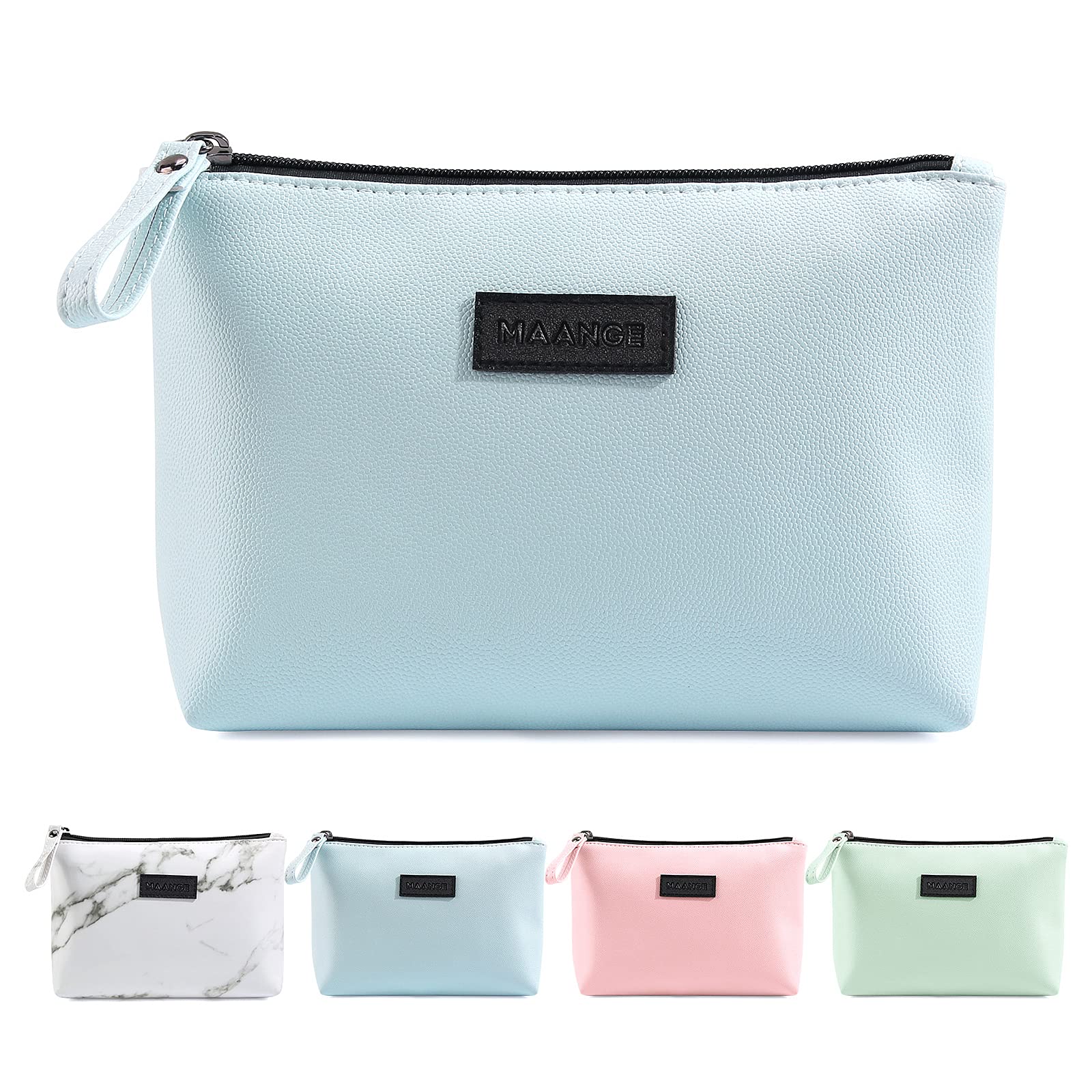 Kleine Kosmetiktasche MAANGE Kleine Make up Tasche Tragbare Reise Schminktasche wasserdichte PU Leder mit Griff Niedliche Vielseitige Reißverschlusstasche für Frauen