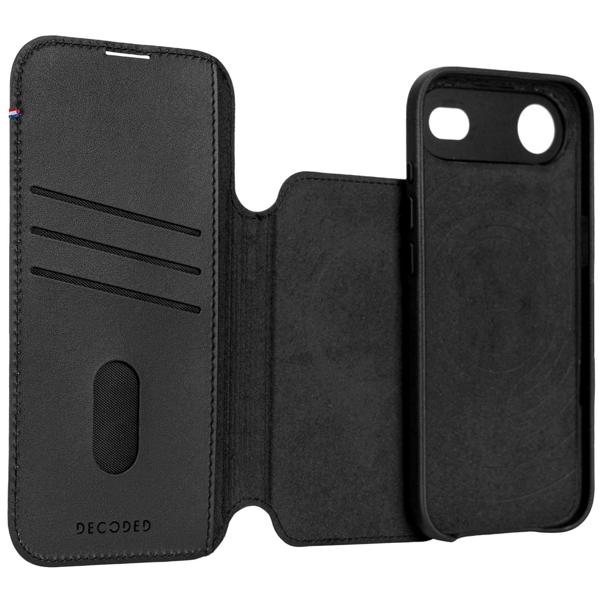 DECODED 2 w 1, skórzane etui do iPhone'a 17 Air z odpinanym portfelem, wysokiej jakości skóra ECCO, kompatybilne z Magsafe, ochrona przed upadkiem, odporne na zarysowania, metalowe guziki, czarne