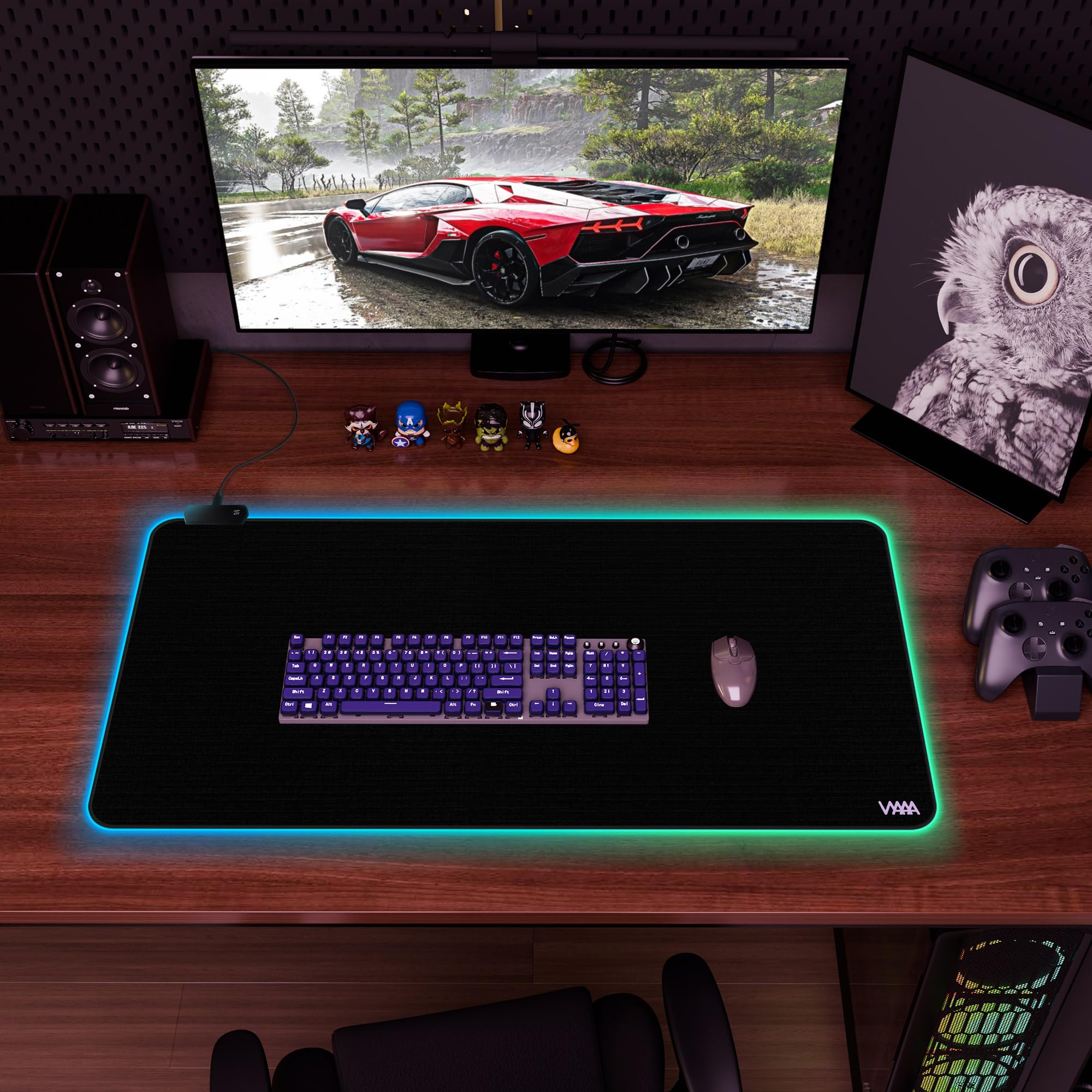 Vyaaa Tapis de souris de jeu RVB de 101,6 x 50,8 cm, tapis de bureau XXL LED avec 9 modes d'éclairage, surface lisse et base en caoutchouc antidérapant pour jeux/bureau/maison (noir)