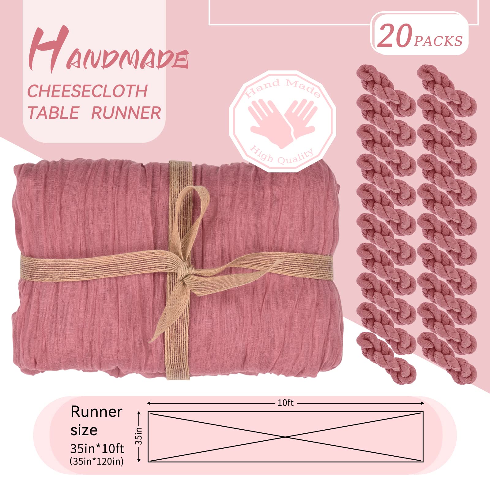 20 paquetes de camino de mesa de gasa rústica, estilo bohemio, 10 pies x 35 pulgadas, camino de mesa de boda, decoración de mesa de boda, decoración de mesa para boda, fiesta, despedida de