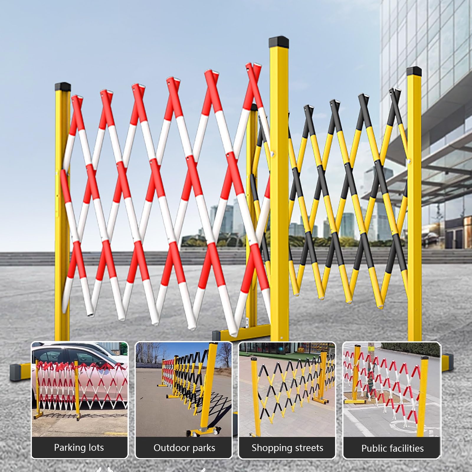 Barrière de Chantier Barrière de Circulation Pliable avec roulettes Clôture de sécurité Matériau métallique Facile à Transporter Convient aux parkings, Chantiers et Rues(Jaune,200cm)