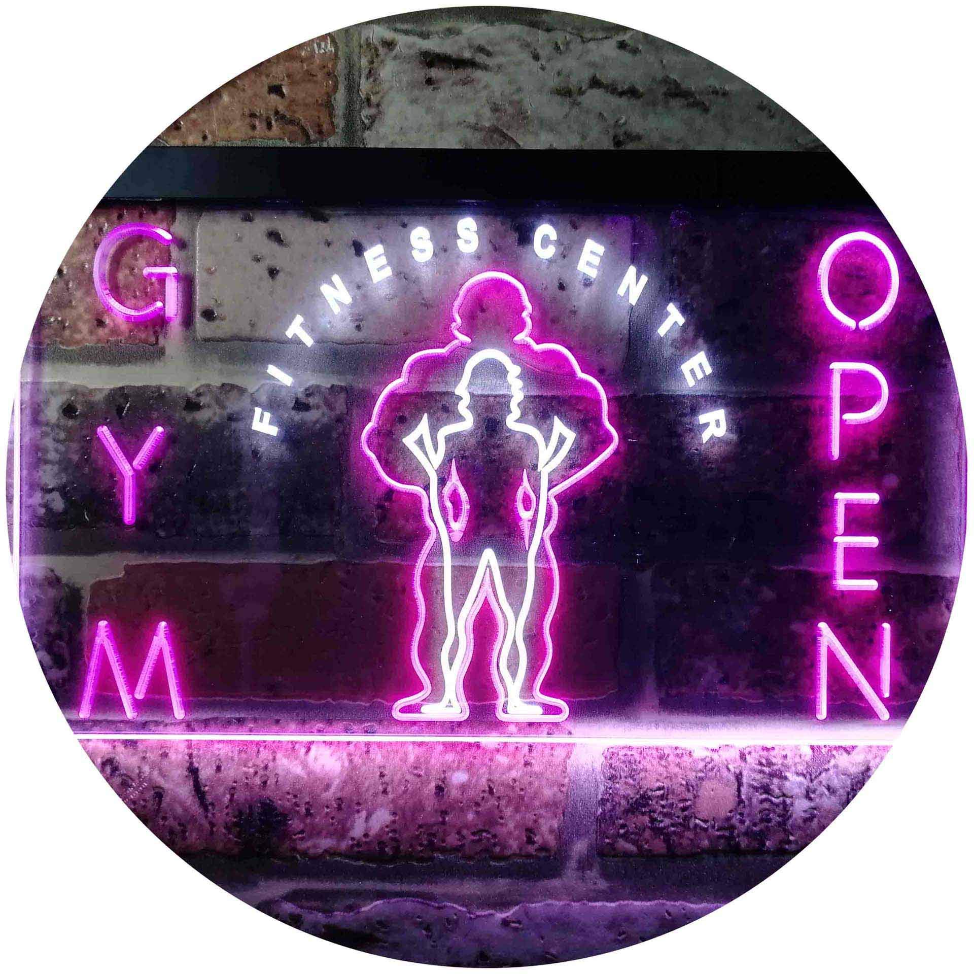 ADVPRO Gym Fitness Center Open Dual Color LED Neon Sign White & Purple 600 x 400mm st6s64-i0321-wp — image 1