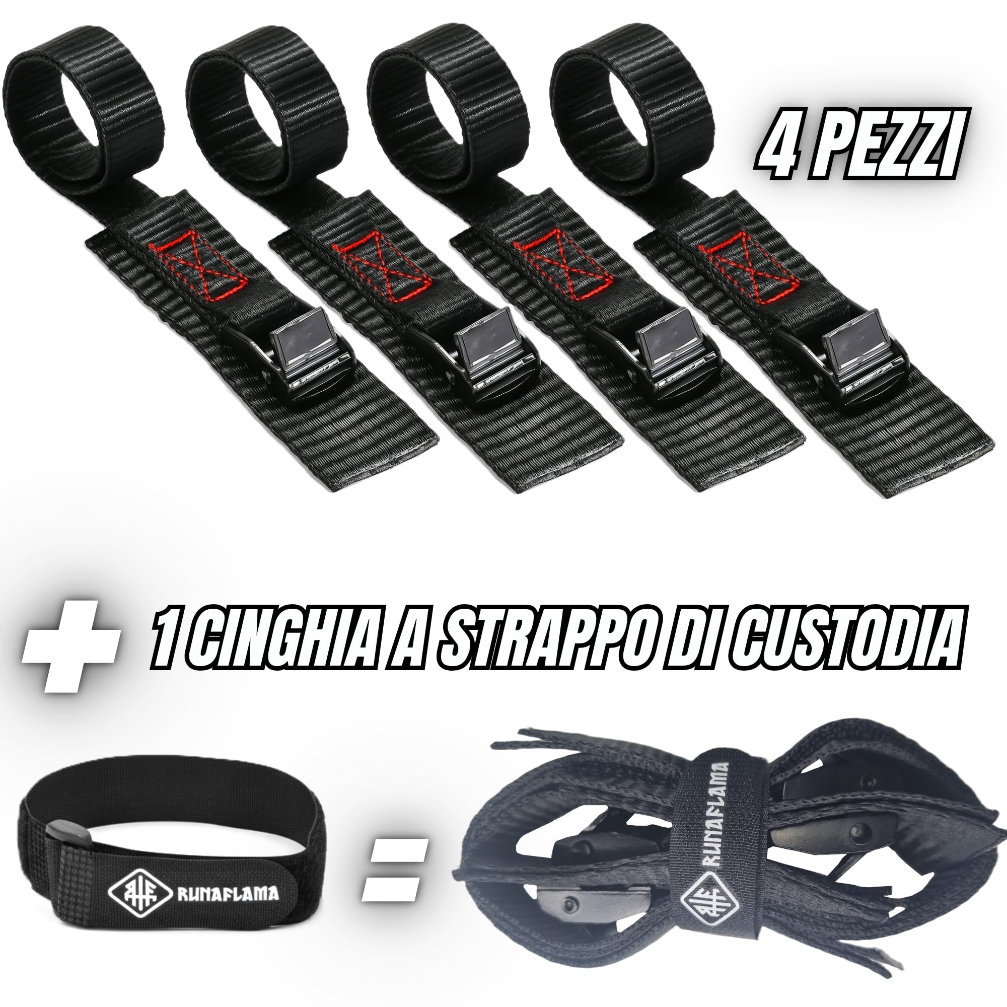 Cinghie per Portabici - Cinghie di Fissaggio Corte con Protezione per Porta Bici da Muro e Portapacchi Auto, Tetto e Posteriore - Set 4 Cinghiette di Fissaggio da 35 cm