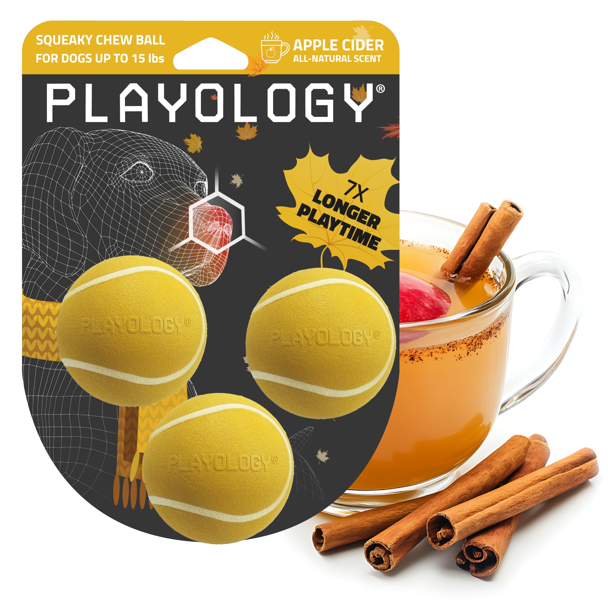 Playology Hundespielzeug | Quietschender Kaustab für Hunde, Vorteilspackung | Apfelwein duftendes kleines Apportierspielzeug | Quietschendes Kauspielzeug für Hunde | Limitierte Auflage Herbstduft