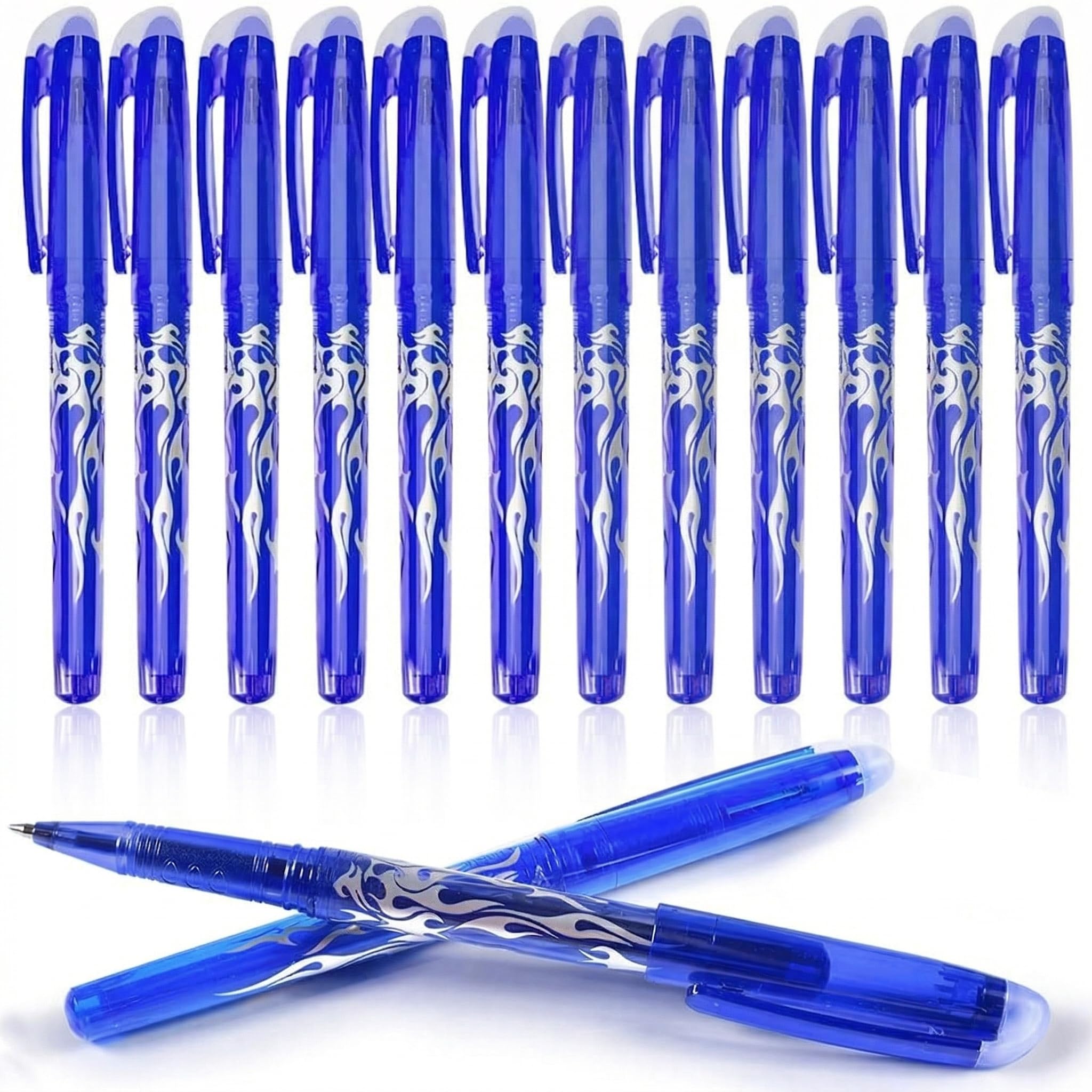 Puedno 12pcs Erasable Pens, 0.5 mm Rub Out Pens, Friction Pen, Erasable Gel Ink Eraser Pens with Rubber on the End for School Office (12 Blue)
