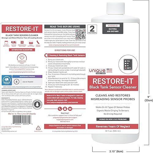 Miniatura 2 de Unique Restore-It RV Sensor líquido limpiador para tanques de retención de agua negra, limpia y restaura las sondas de sensor de tanque negro de