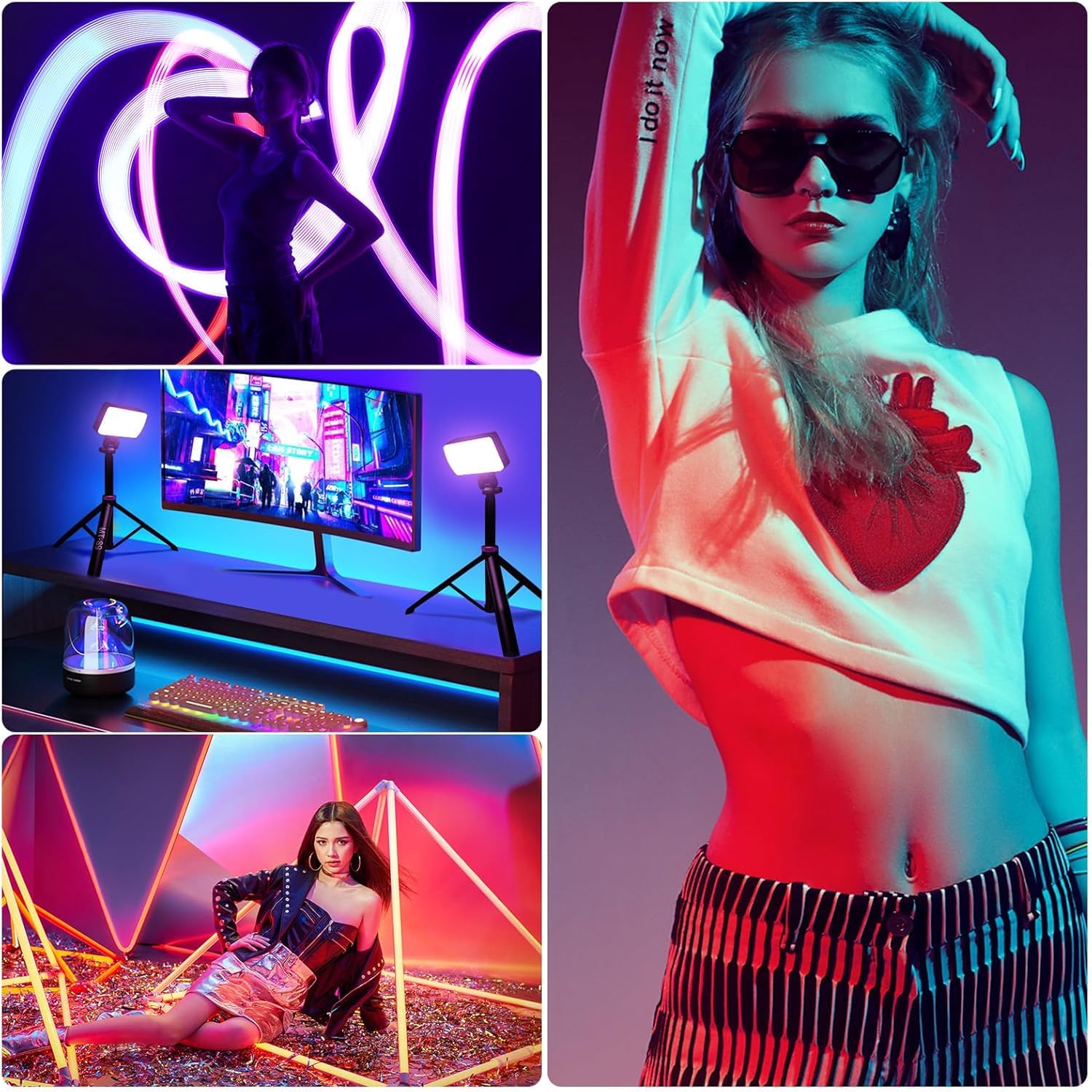 Luce video LED RGB, 2700-6500K 40W, luce portatile per fotocamera, con batteria ricaricabile, 20 modalità scena, mini illuminazione da studio per YouTube, Vlogging, live streaming, fotografia