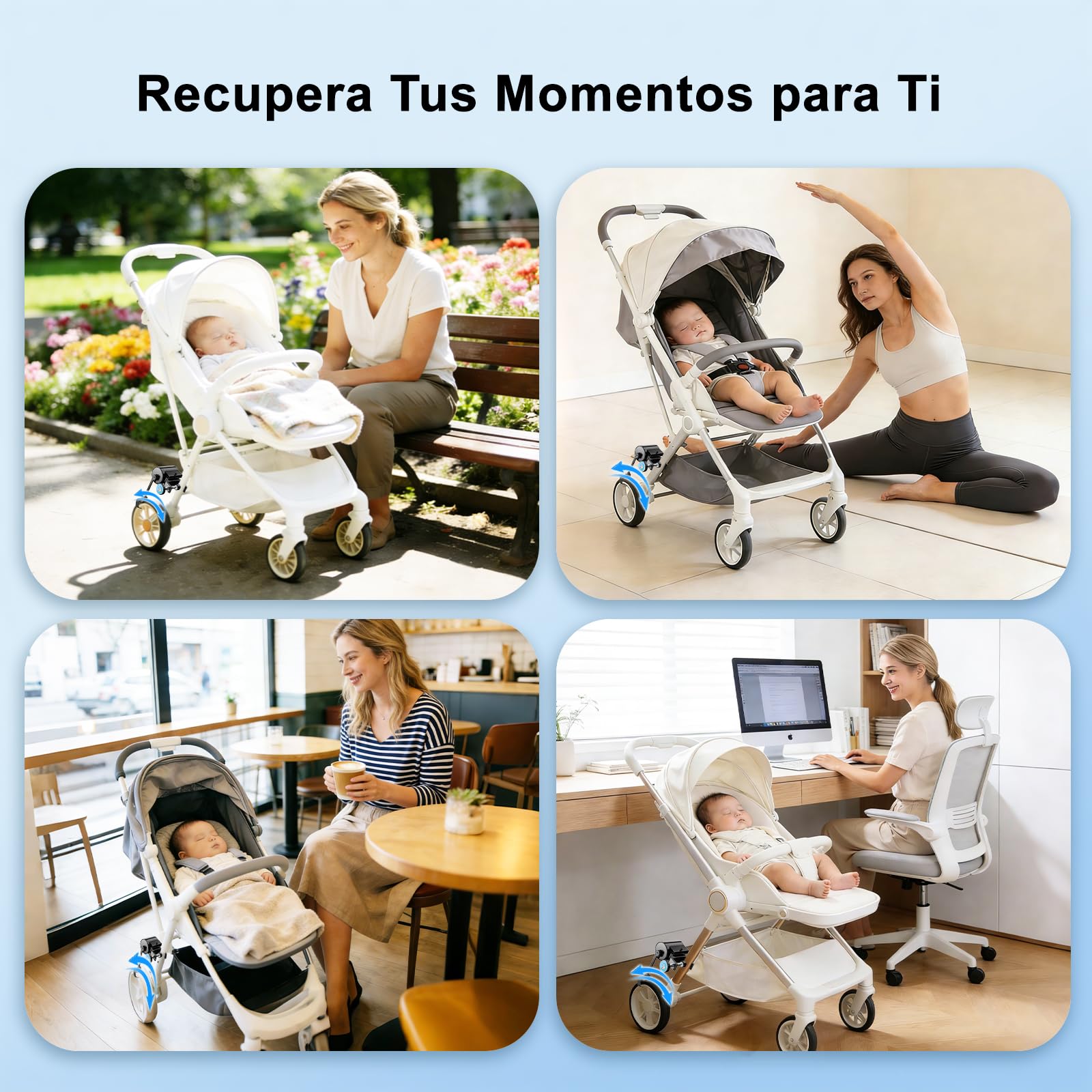 Baby Rocker Manos Libres, Deslizamiento en Curva, Instalación Sin Herramientas con Control Remoto, Mecedora Carro Bebe para Cochecitos y Sillas de Paseo (Negro)