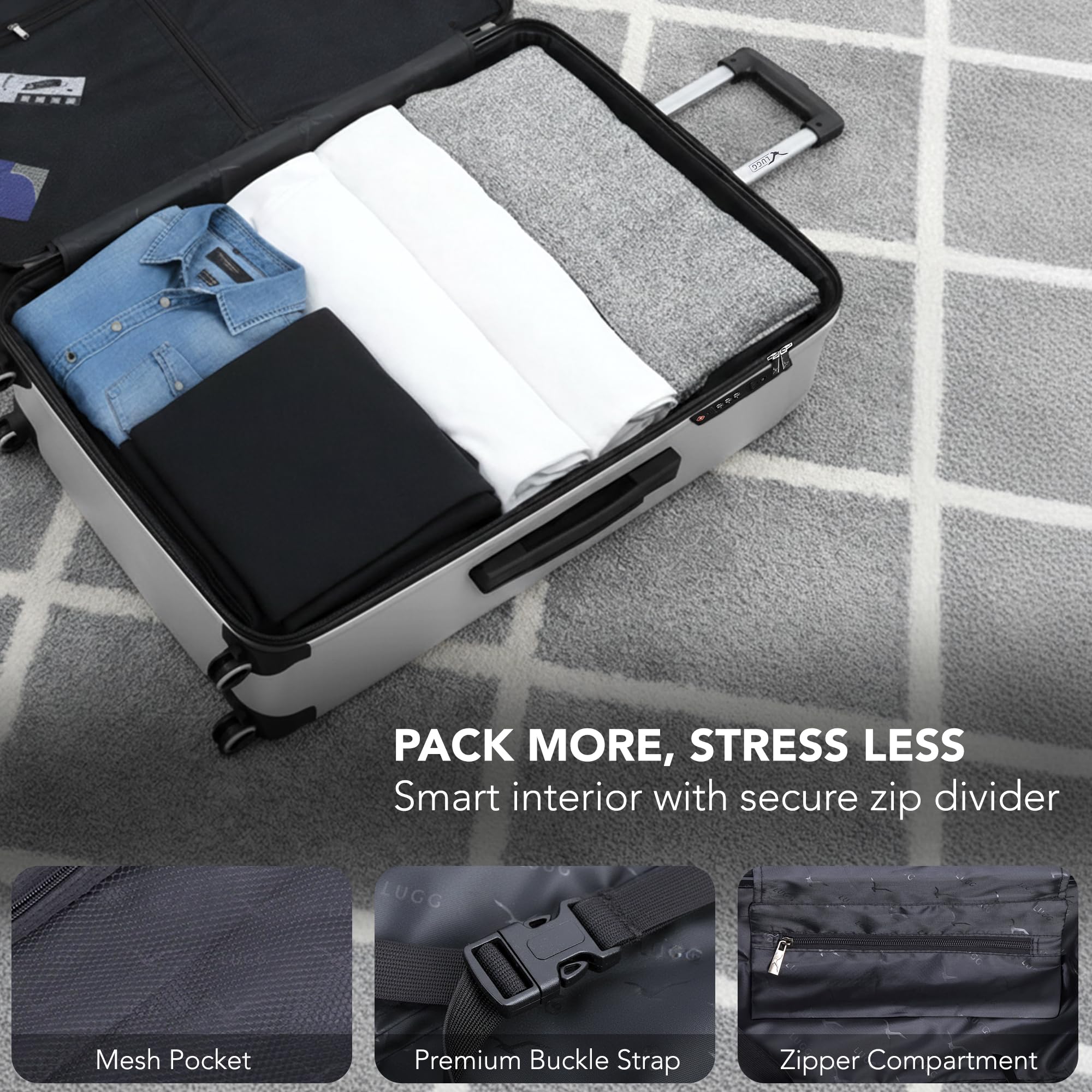 LUGG - Jetset 40cm Suitcase - 40x30x20cm- Ryanair Compatible - Underseat Size - Hard Shell ABS - Spinner & Removable Wheels - Lightweight Travel Luggage- Cream/Brown — view 209