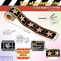 Vista 2 de Yexiya 4 Rollos 131 pies Bordes para Tablón de Anuncios Noche de Cine Borde de Tablón Marquesina Roja de Teatro Decoraciones de Cinta de Carrete