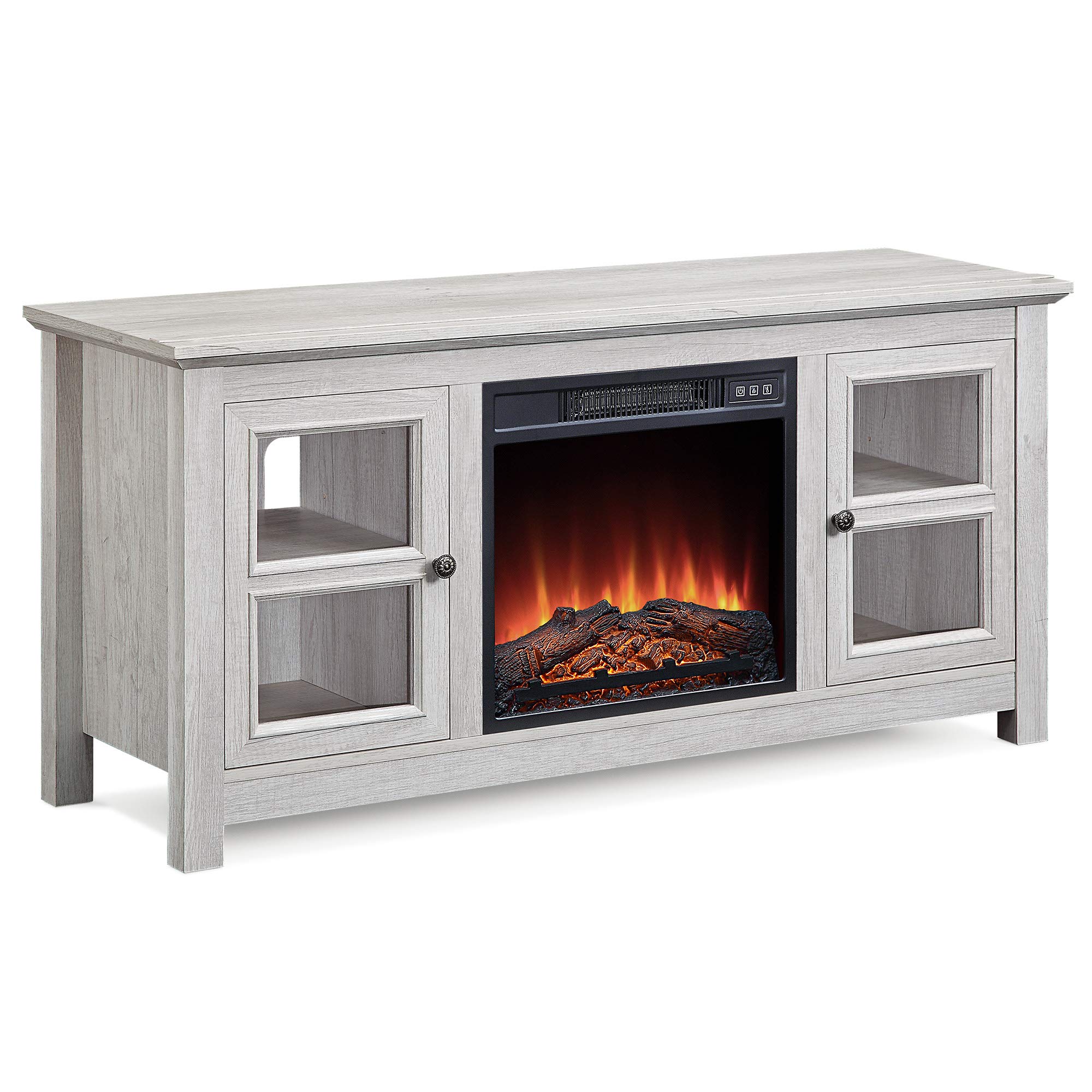 BELLEZE Modern 50 Inch Farmhouse Electric Fireplace TV Stand & Media