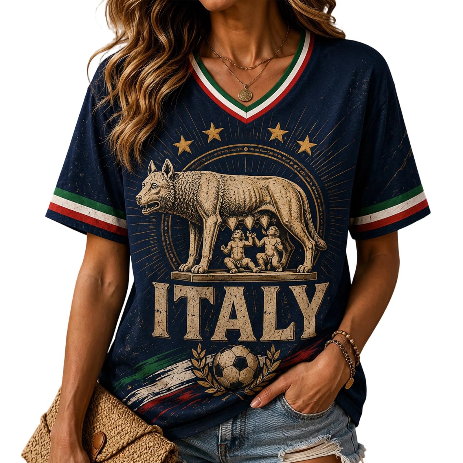 Ladies England Football Shirt Casual V Neck Short Sleeve Tops Breathable Lightweight Print World Cup Football T Shirts 2026 Football Match Fan Support T-Shirts Dark Blue L