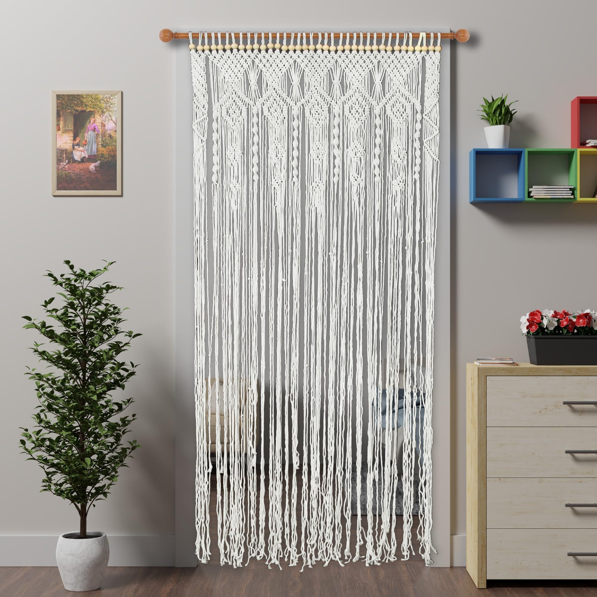 Ateasierlife Original Curtain Boho Doorway Curtains,Handmade Door Curtain Fly Screen Curtains Window Doors Screens Tassel Doorways Blinds Room Divider Panel (, 90×200Cm/35×79In, Blossom)
