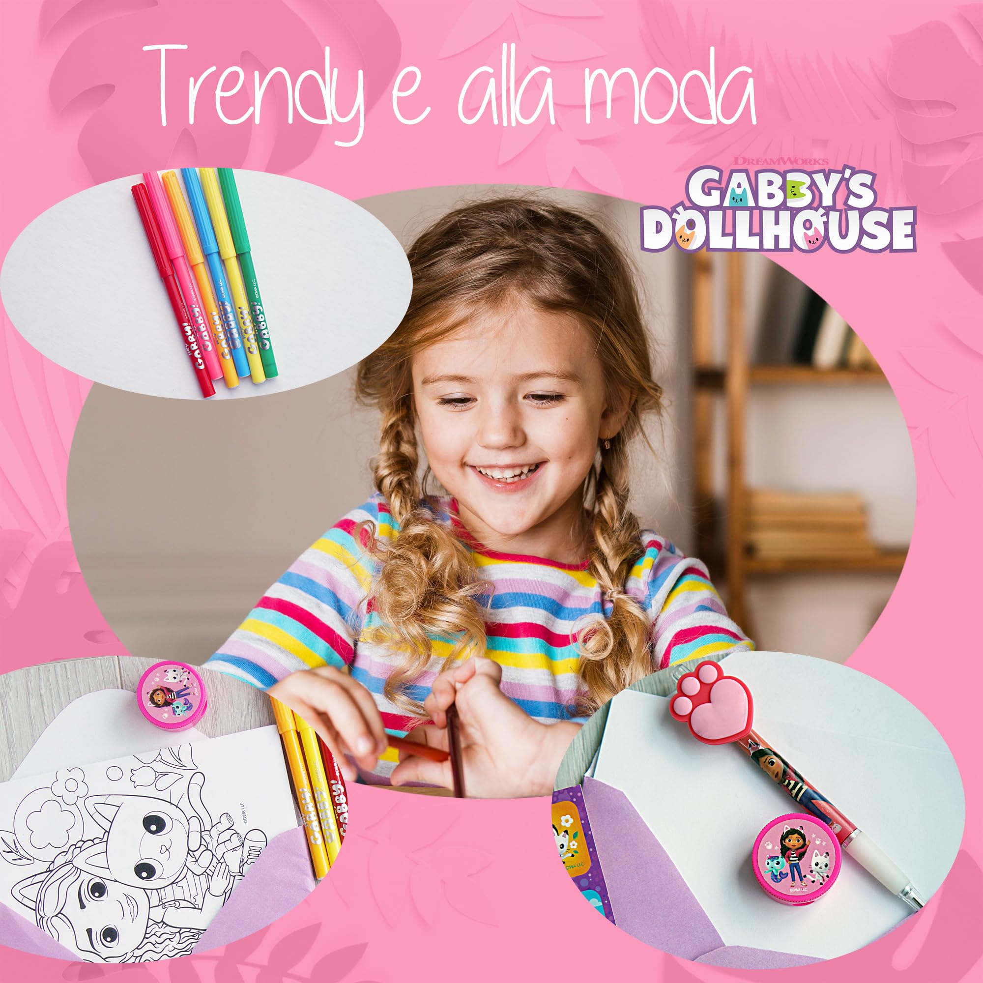 Gabby's Dollhouse - Cancelleria Gabby's Dollhouse - Set Gadget e Oggetti di Gabby con Adesivi, Penne e Pennarelli - Cose di Gabby per Bambini e Fan della Casa delle Bambole