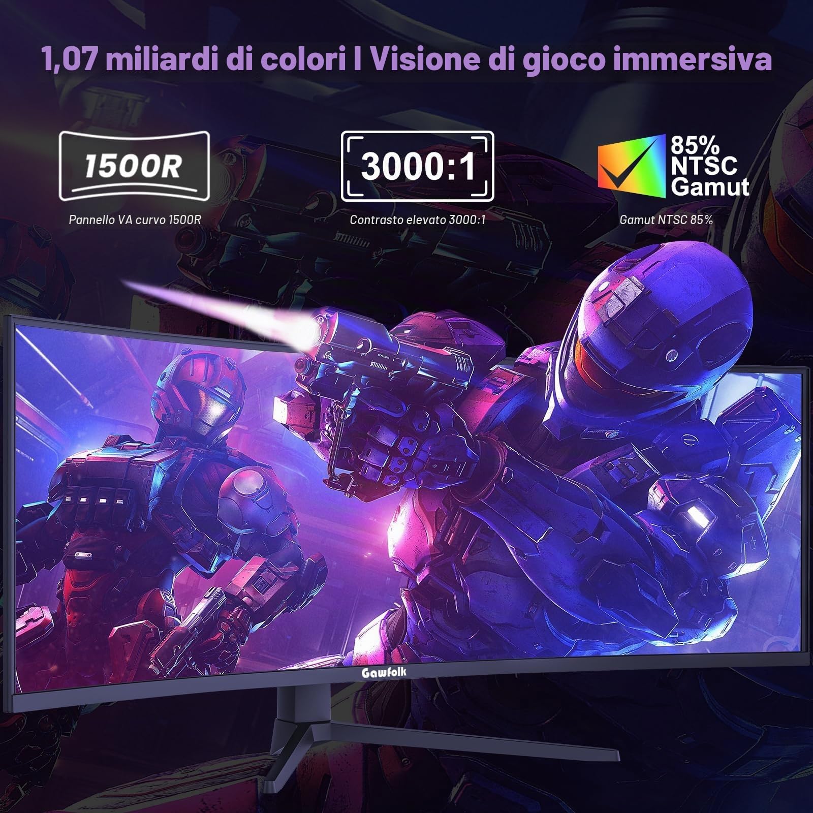 Gawfolk Monitor Gaming 49 Pollici Curvo Monitor 240Hz Ultrawide DQHD 5120x1440 1MS, FreeSync, 120% sRGB, 2x HDMI 2.1, PBP/PIP