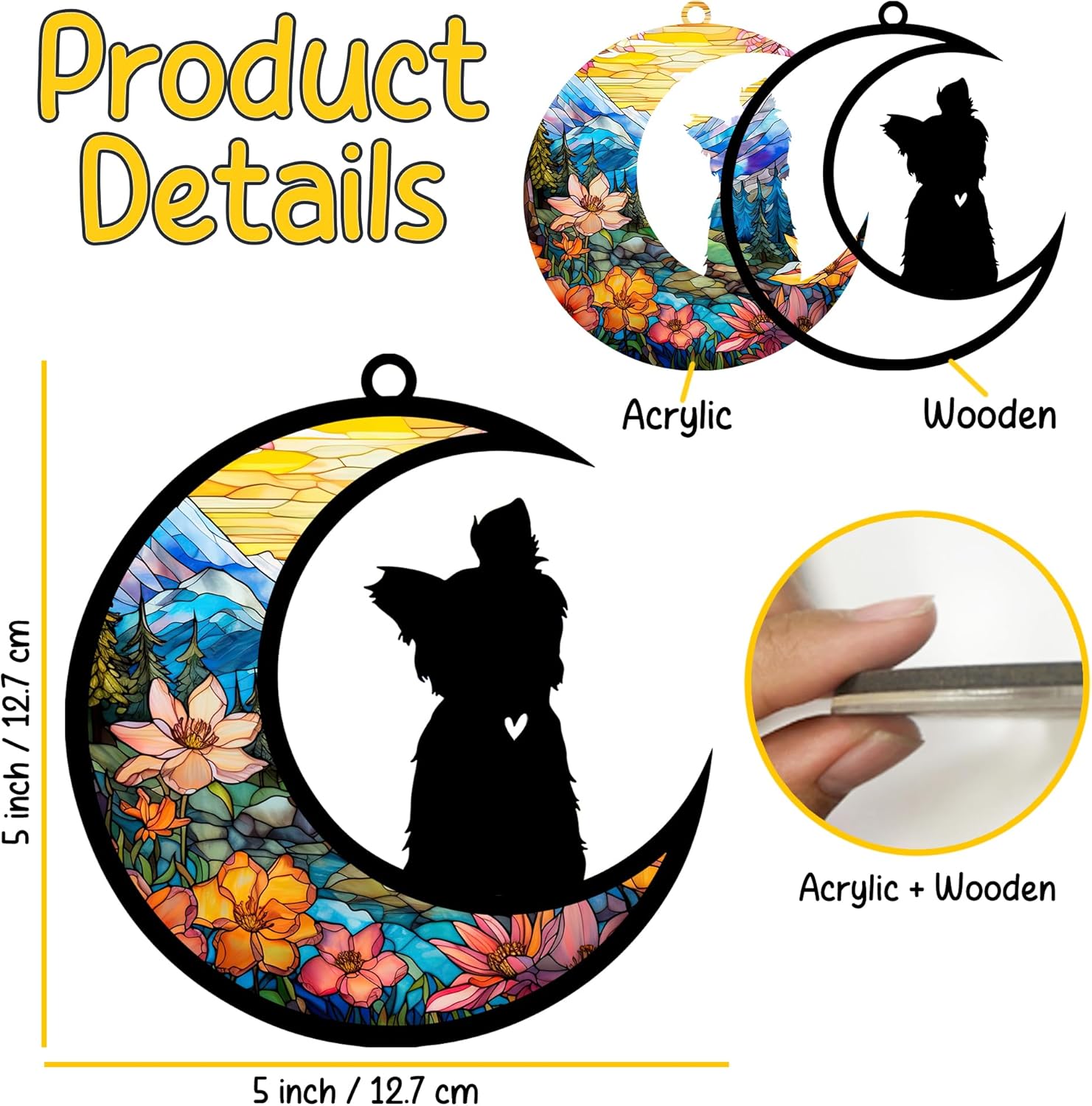 Yorkshire Terrier Memorial Suncatcher, Personalized Dog Memorial Gift with Name & Date, Tribute Remembrance for Yorkie Dog Lovers, Hanging Window and Car Ornament