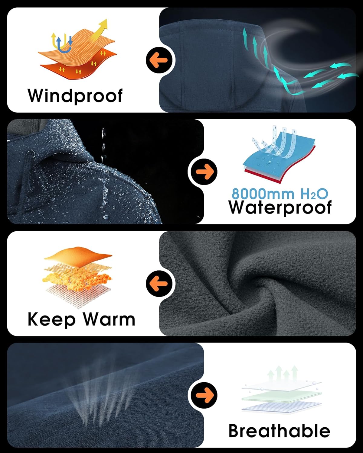 33,000ft Women's Softshell Long Jacket with Hood Fleece Lined Windproof Warm up Waterproof Windbreaker - Image 6