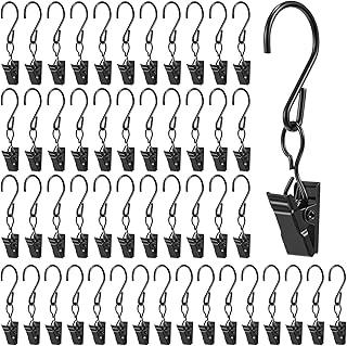 Frienda 50 Pcs Grid Wall Hooks Stainless Steel S Hooks Clips Gridwall Shelf Accessories for Hanging Outside String Lights Picture Photos Drying Clothes Garage Display Retail Art Craft (Black)