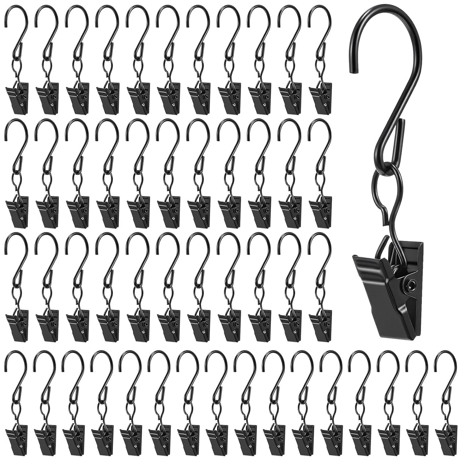 Frienda 50 Pcs Grid Wall Hooks Stainless Steel S Hooks Clips Gridwall Shelf Accessories for Hanging Outside String Lights Picture Photos Drying Clothes Garage Display Retail Art Craft (Black)