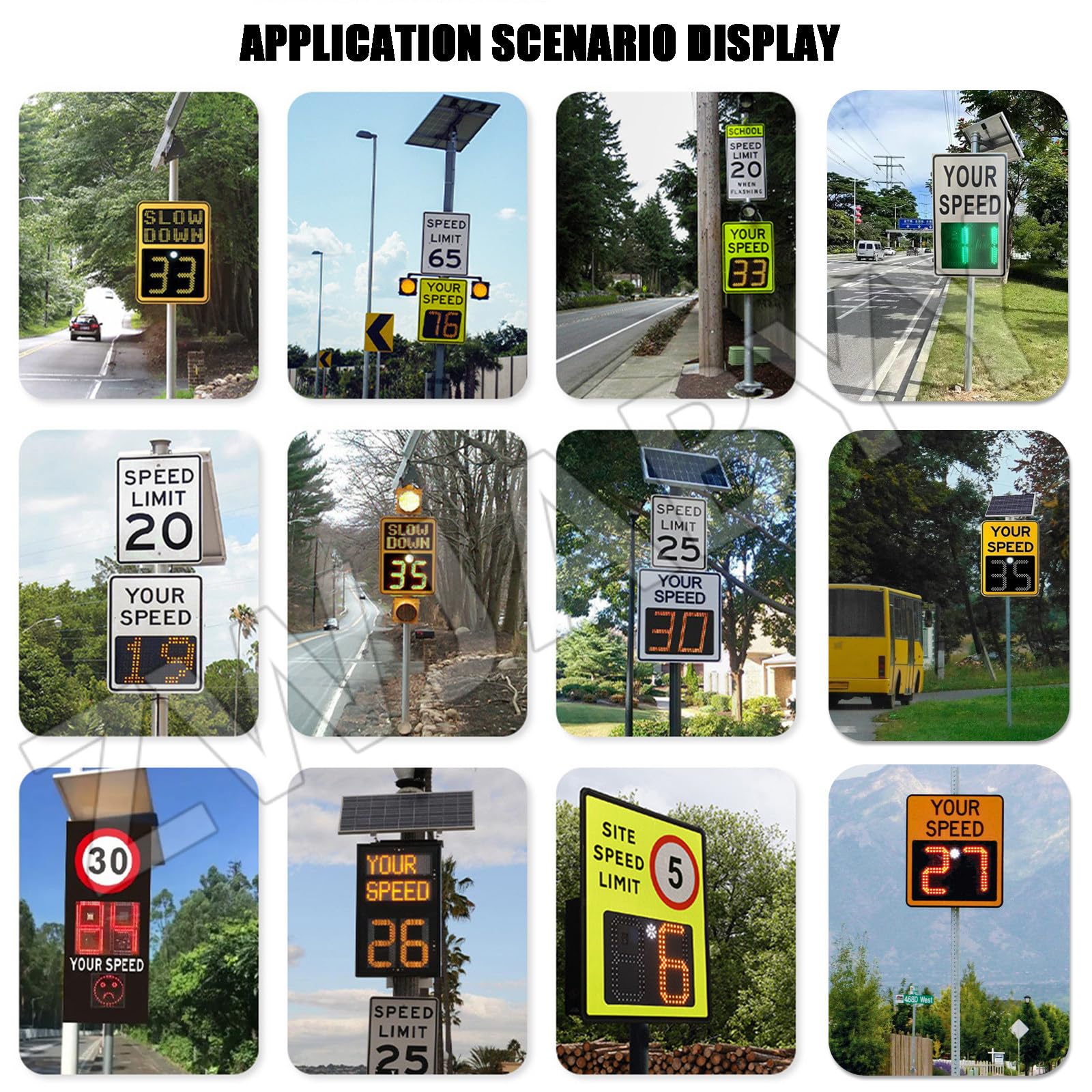 Señal de retroalimentación de radar alimentada por energía solar, pantalla LED digital para carreteras, parques industriales, señal de límite de velocidad de seguridad de tráfico