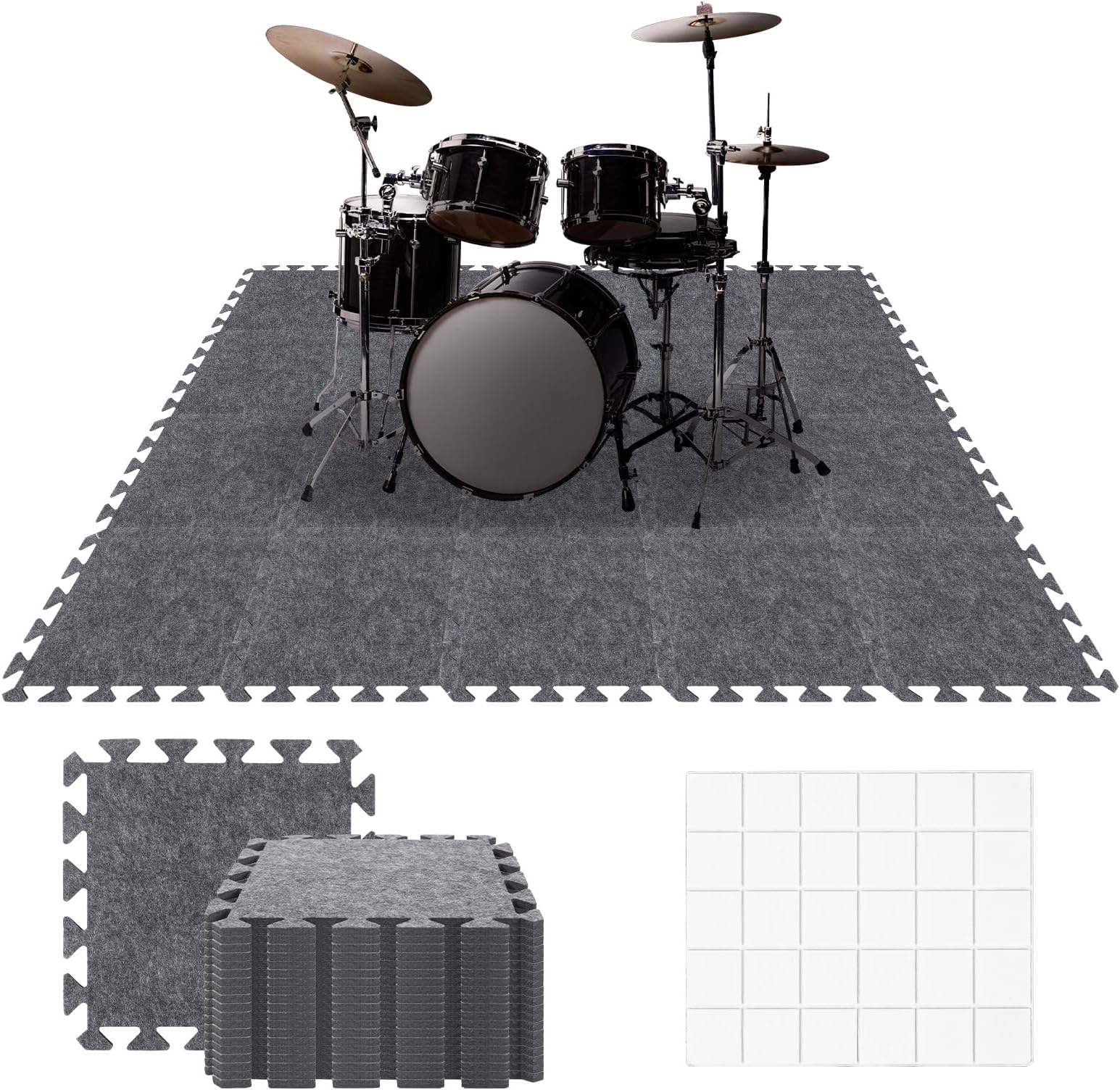 20 Pieces Sound Absorbing Interlocking Floor Mats, 11.8 x 11.8 x 0.4 inches High Density Felt Soundproof Pads Non-Slip Anti Vibration Puzzle Acoustic Blankets Piano Carpet Drum Rug, Gray