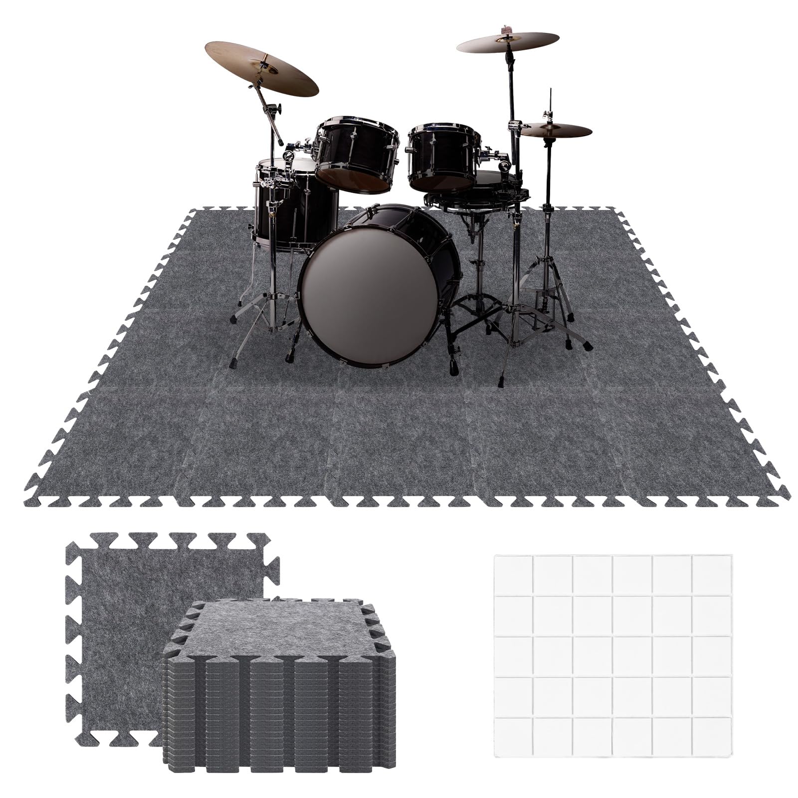 20 Pieces Sound Absorbing Interlocking Floor Mats, 11.8 x 11.8 x 0.4 inches High Density Felt Soundproof Pads Non-Slip Anti Vibration Puzzle Acoustic Blankets Piano Carpet Drum Rug, Gray