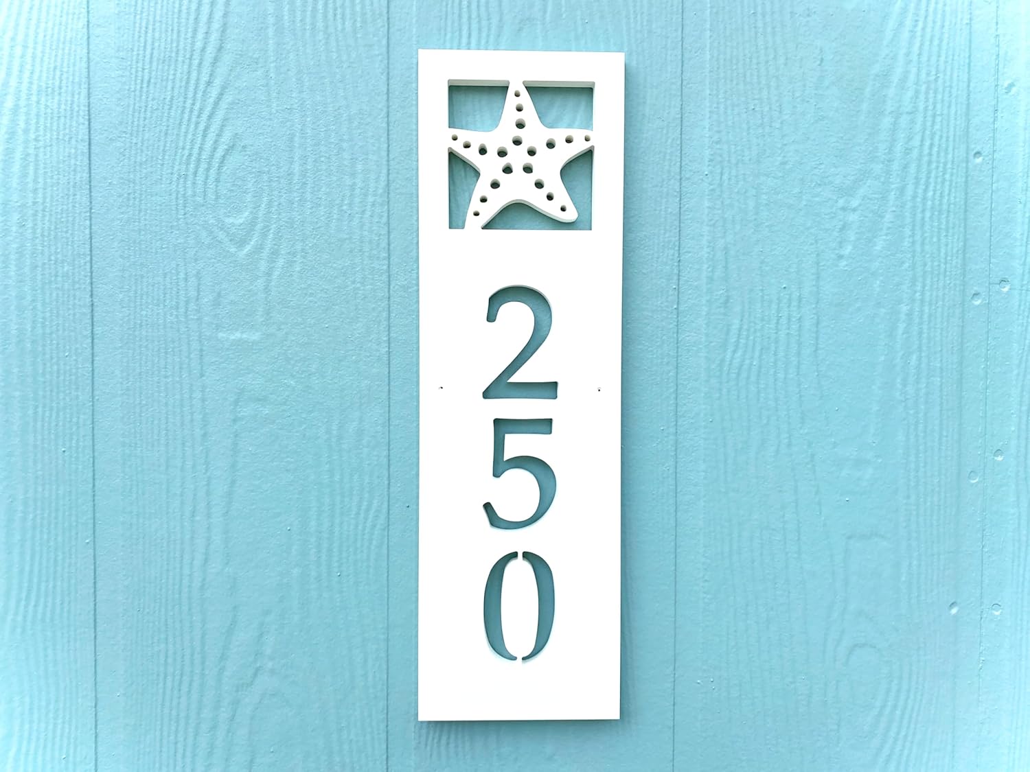 20+ Design Choices/Vertical Starfish Address Sign, Weatherproof House Numbers, Beach House Address Plaque, Exterior Coastal Home Decor, Outdoor Nautical Art