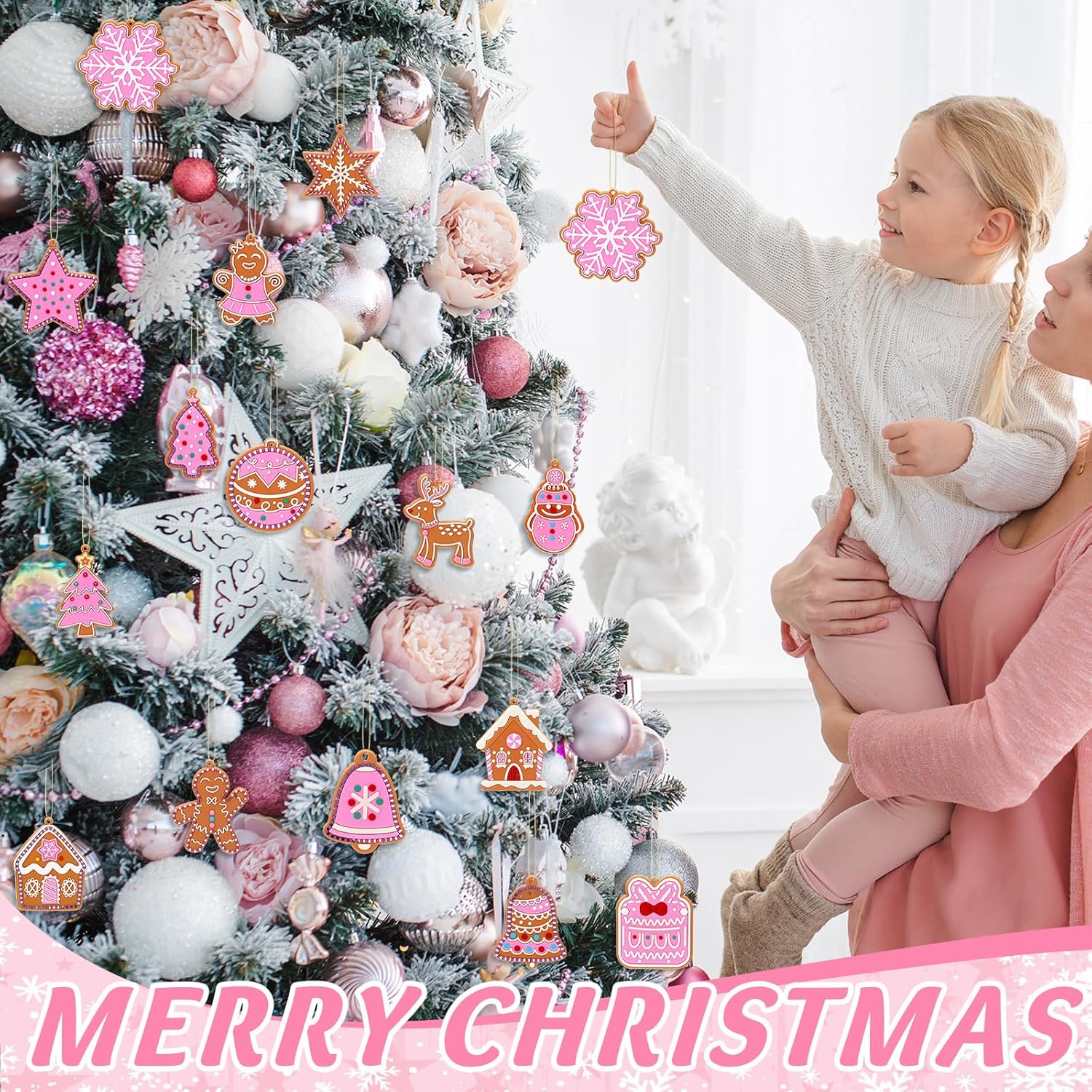 30 Pcs Pink Christmas Gingerbread Hanging Ornaments Pastel Gingerbread Ornaments Soft PVC Christmas Tree Wall Hanging Decoration for Xmas Party Office Home Decor Winter - Image 6