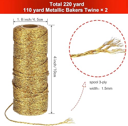 Miniatura 2 de Pangda 2 Rollos 200 Metros Cordel de Navidad Metálico para Panaderos, Cordel Decorativo para Envolver Regalos, Cordel para Manualidades, Cordel de