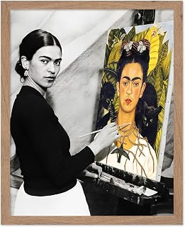 Monem Art Vintage Frida Poster - Retro Self Portrait Print - Photography Art - Mexican Painter Wall Art - Gift for Fan, Him & Her - Decor for Living Room, Bedroom, Office, 8x10 Beige Framed