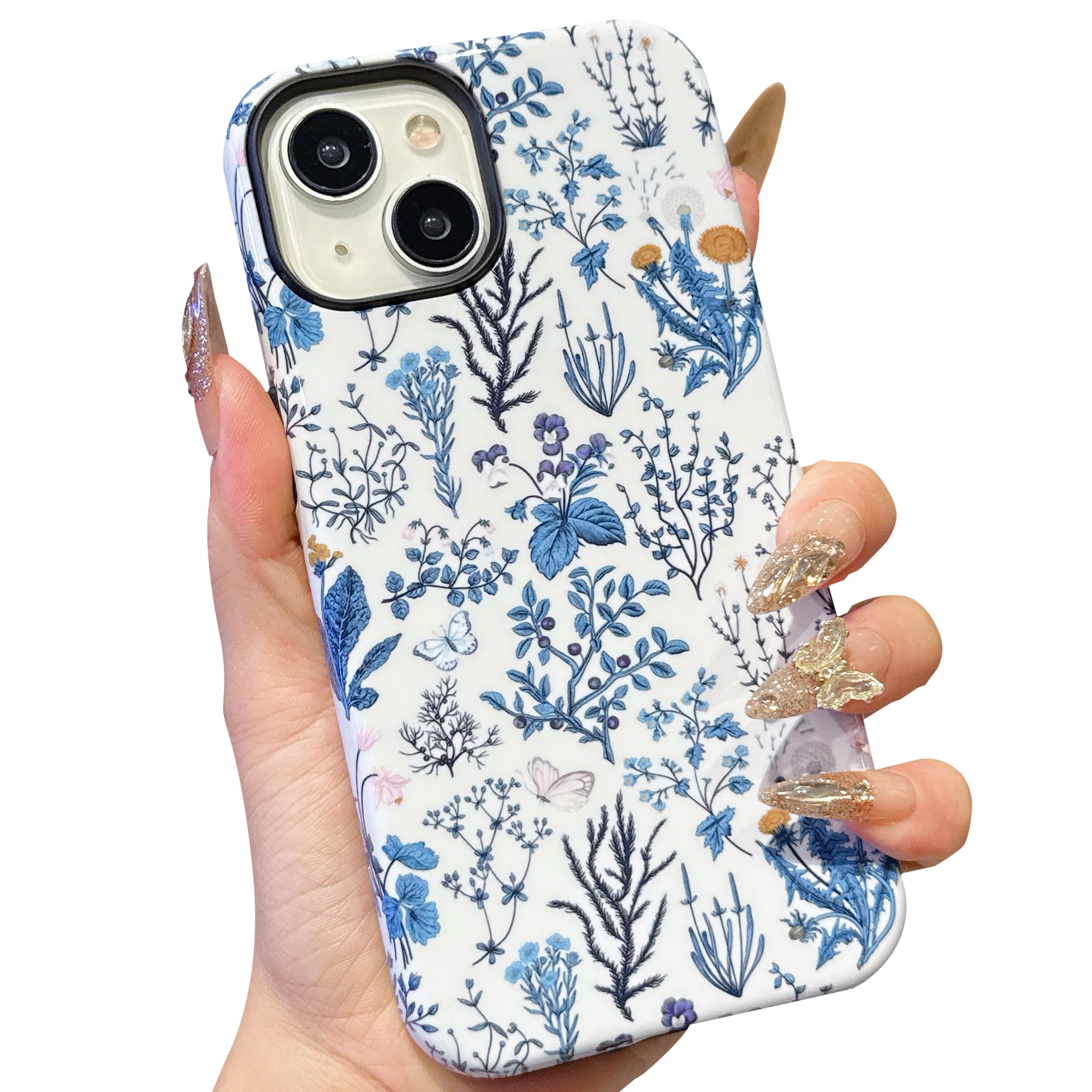 Coque iPhone 15 protection rigide motif fleuri bleu - 8