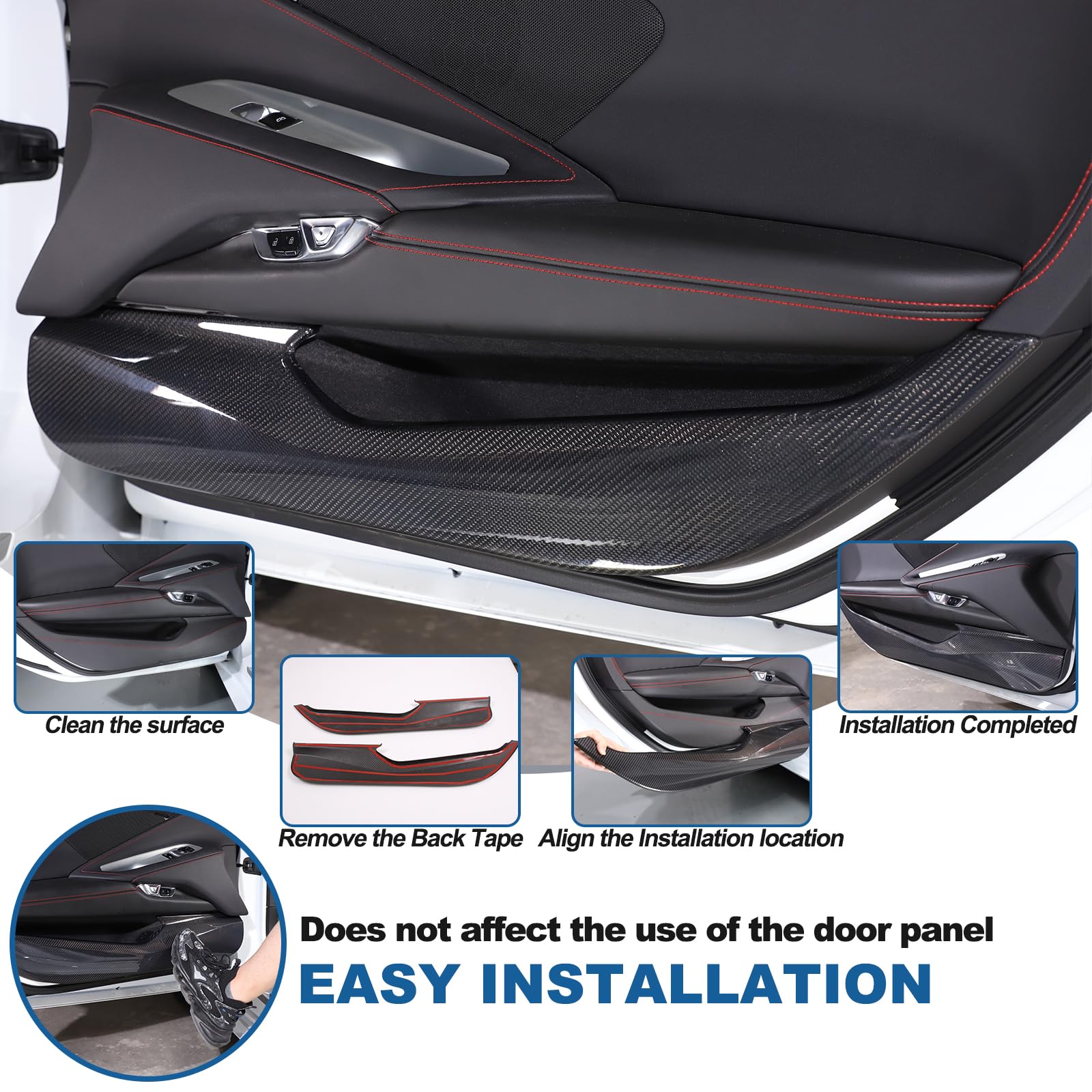 Car Door Anti Kick Cover Compatible with Chevrolet Corvette C8 2020-2024 Carbon Fiber Door Guard Side Edge Protector — view 5