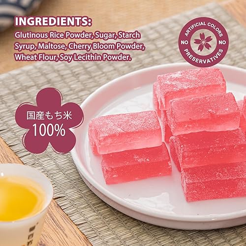 Miniatura 5 de GRELIM Caramelo japonés Sakura Mochi de 11.3 onzas, pasteles de arroz tradicionales en flor de cerezo envueltos individualmente, sin colores