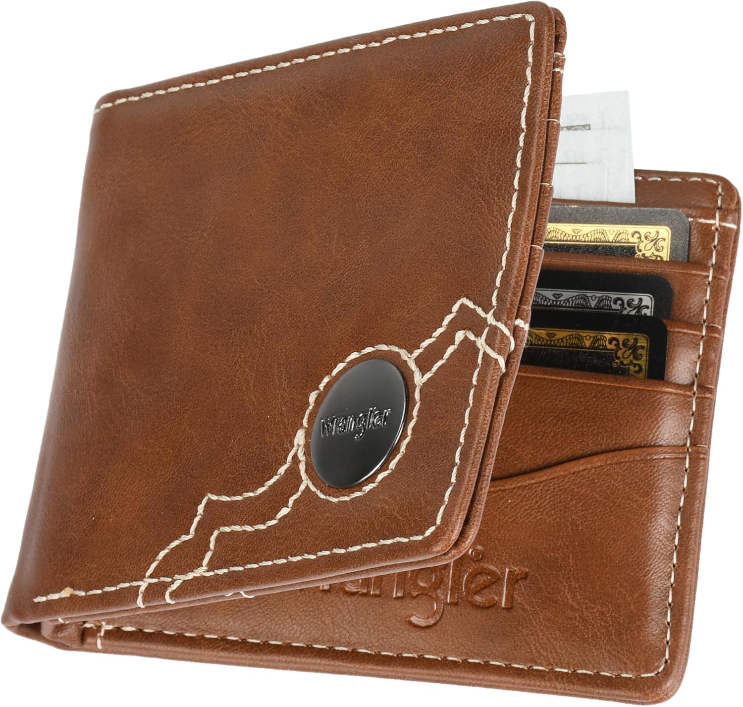 Wrangler Men's Leather Bifold Wallet - Minimalist Wallet for Men with Card Holder - Western Wallets, Gifts for Men - Image 7