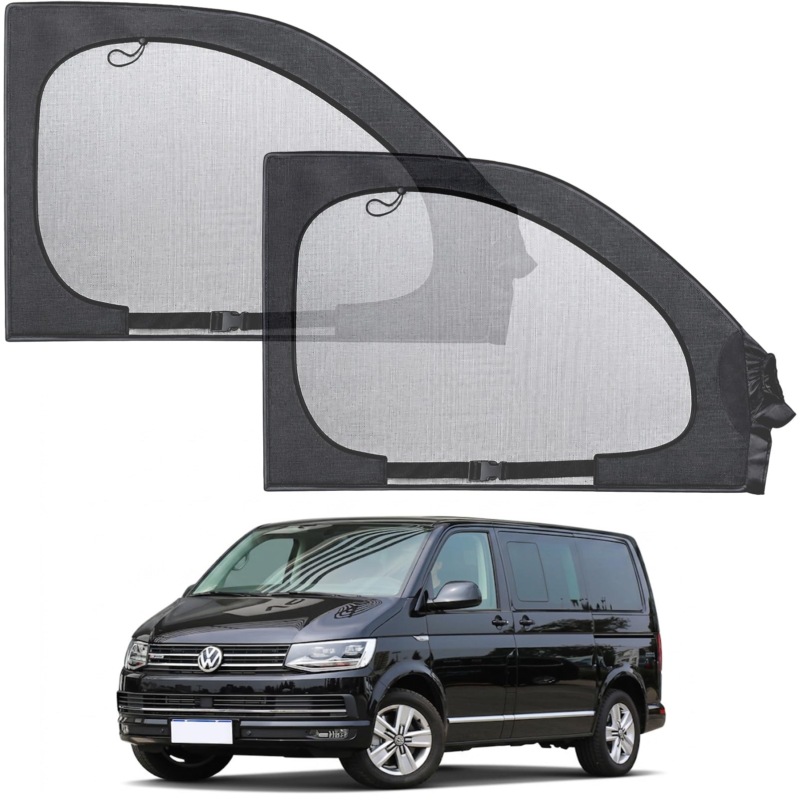 Magnetyczna moskitiera do okien bocznych VW T4, T5, T6, zestaw 2 sztuk, ochrona przed owadami do przedniej szyby samochodu, mocowana magnetycznie, z regulowanym klipsem i pasami mocującymi