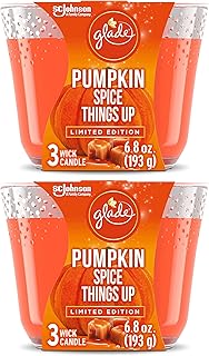 Glade Candle, Fragrance Candle Infused with Essential Oils, Air Freshener Candle, 3-Wick Candle (Pumpkin Spice Things Up)