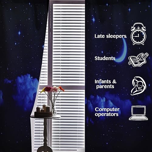 Miniatura 5 de LB Cortinas de ventana de cielo nocturno para dormitorio, sala de estar, cielo azul lleno de estrellas y luna adolescente niños oscurecimiento 3D