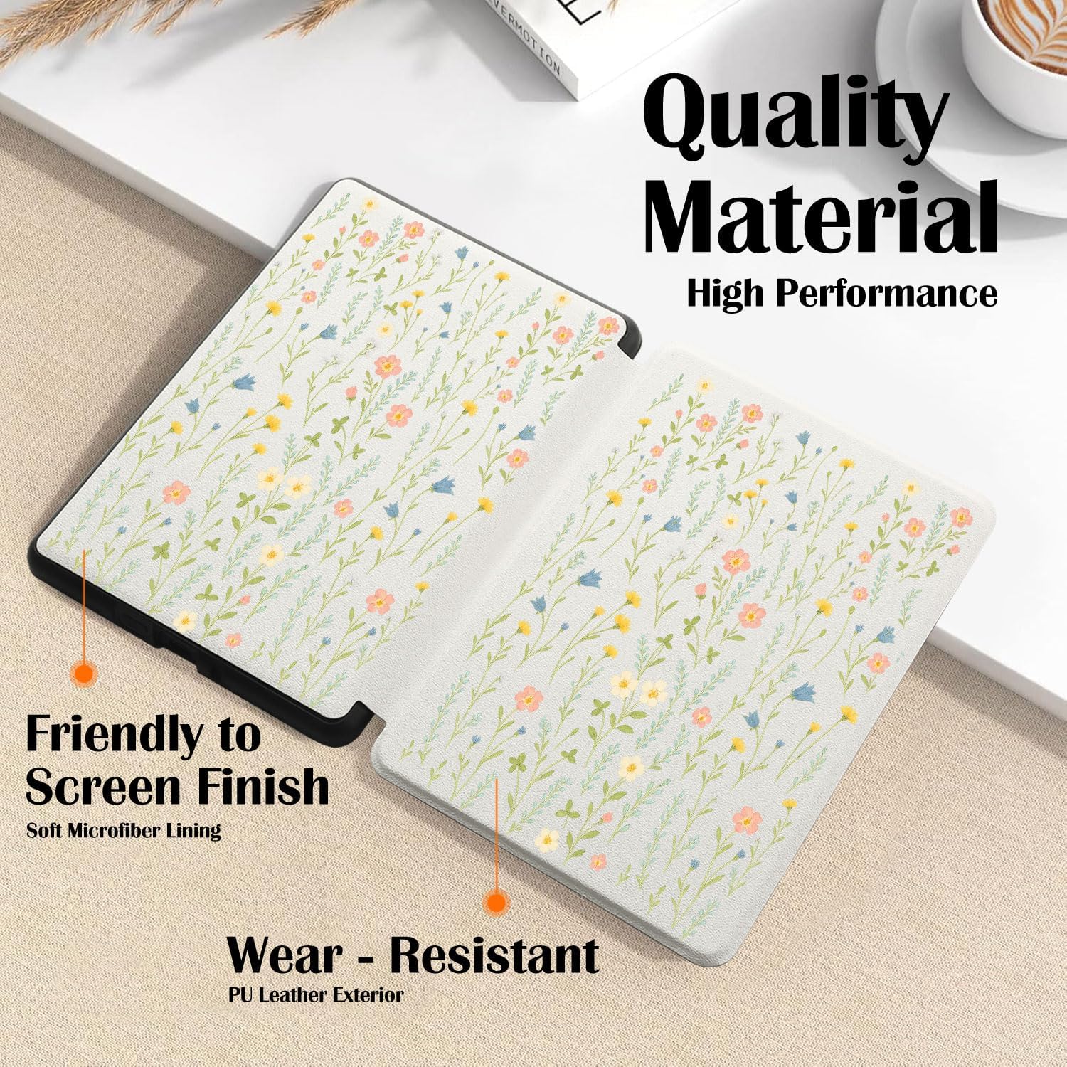 Cute Floral Flower Design Case for 6" Kindle (11Th Gen 2024&2022) Aesthetic Printed Cover with Hand Strap Smart Auto Wake/Sleep Soft Slim Lightweight Pu Leather Shellcompatible with Kindle