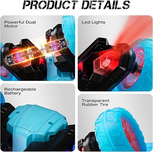 Miniatura 4 de Coches de acrobacias de juguete a control remoto de 82.4 F, Monster Trucks de control remoto 4WD 2.4Ghz RC Rock Crawler con faros, luces de rueda,