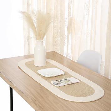 Encasa XO Dining Table Runner, Ribbed Cotton Cloth 30x91 cm Beige