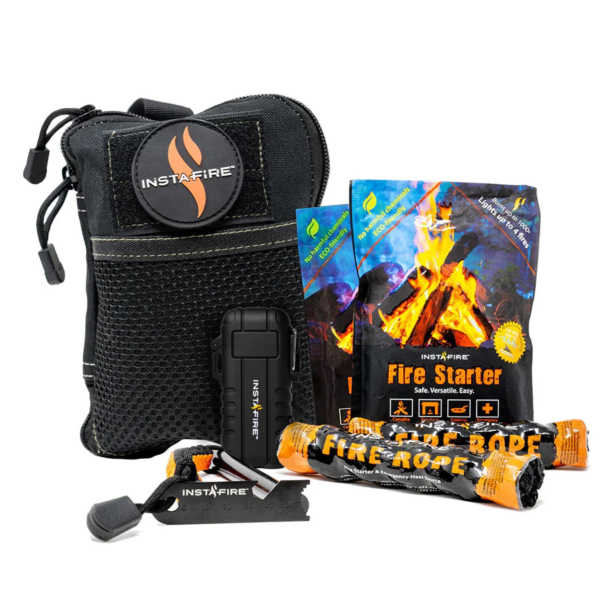 InstaFire Tactical Fire Starting Kit (Includes Rechargeable Lighter, Ferro Rod, Fire Starter Pouches, and Fire Ropes), Fire Starter Kit, Fire Starters