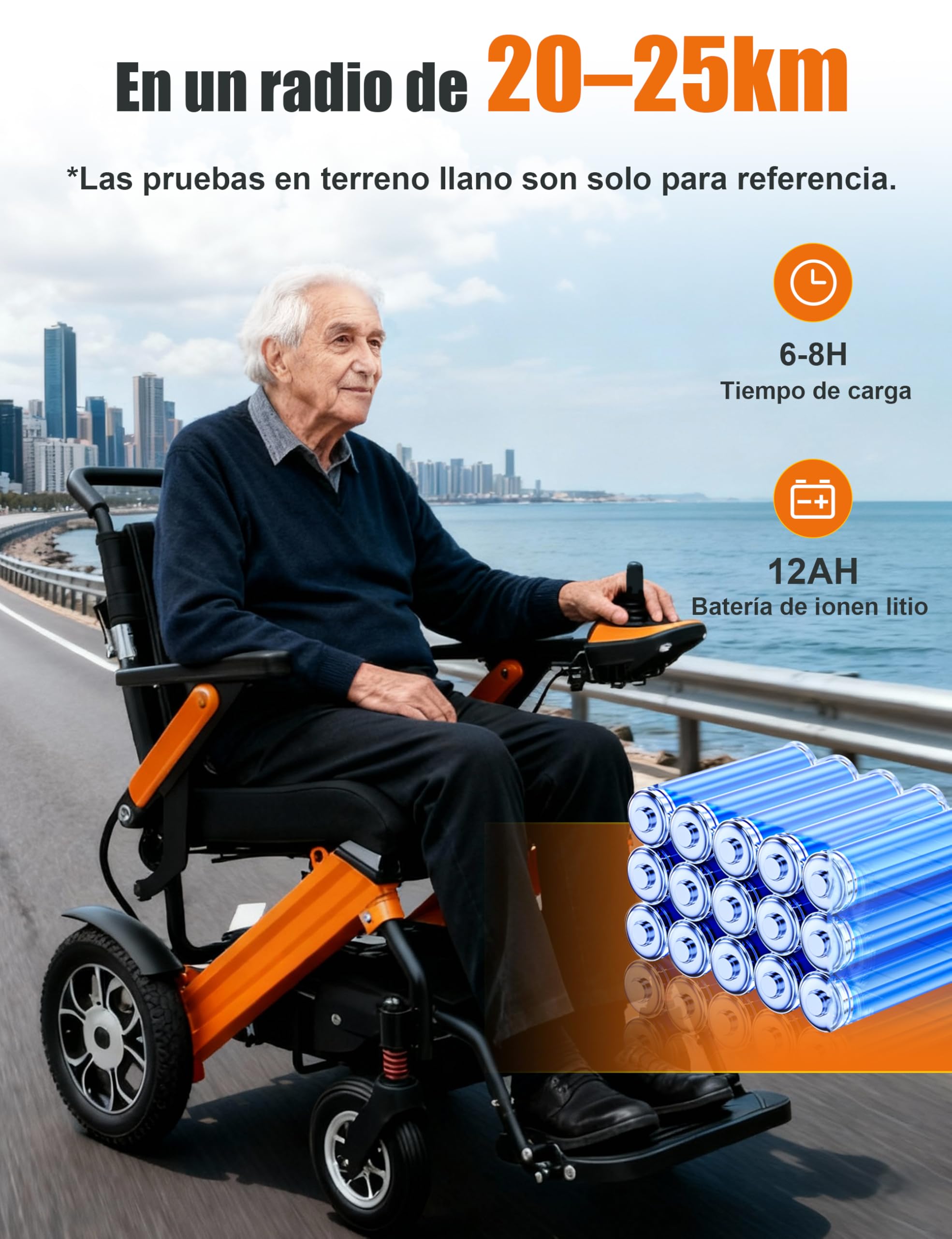 Silla de ruedas eléctrica plegable con asiento ergonómico, silla de ruedas eléctrica todo terreno de 25 km para personas mayores, freno electromagnético, ideal para movilidad en la vida