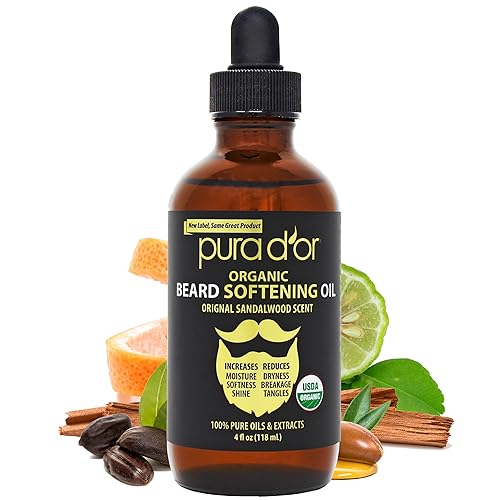 PURA DOR Aceite orgánico para barba 4 onzas  40fl oz 100 puro certificado USDA acondicionador natural sin enjuague aceite de argán y jojoba cuidado