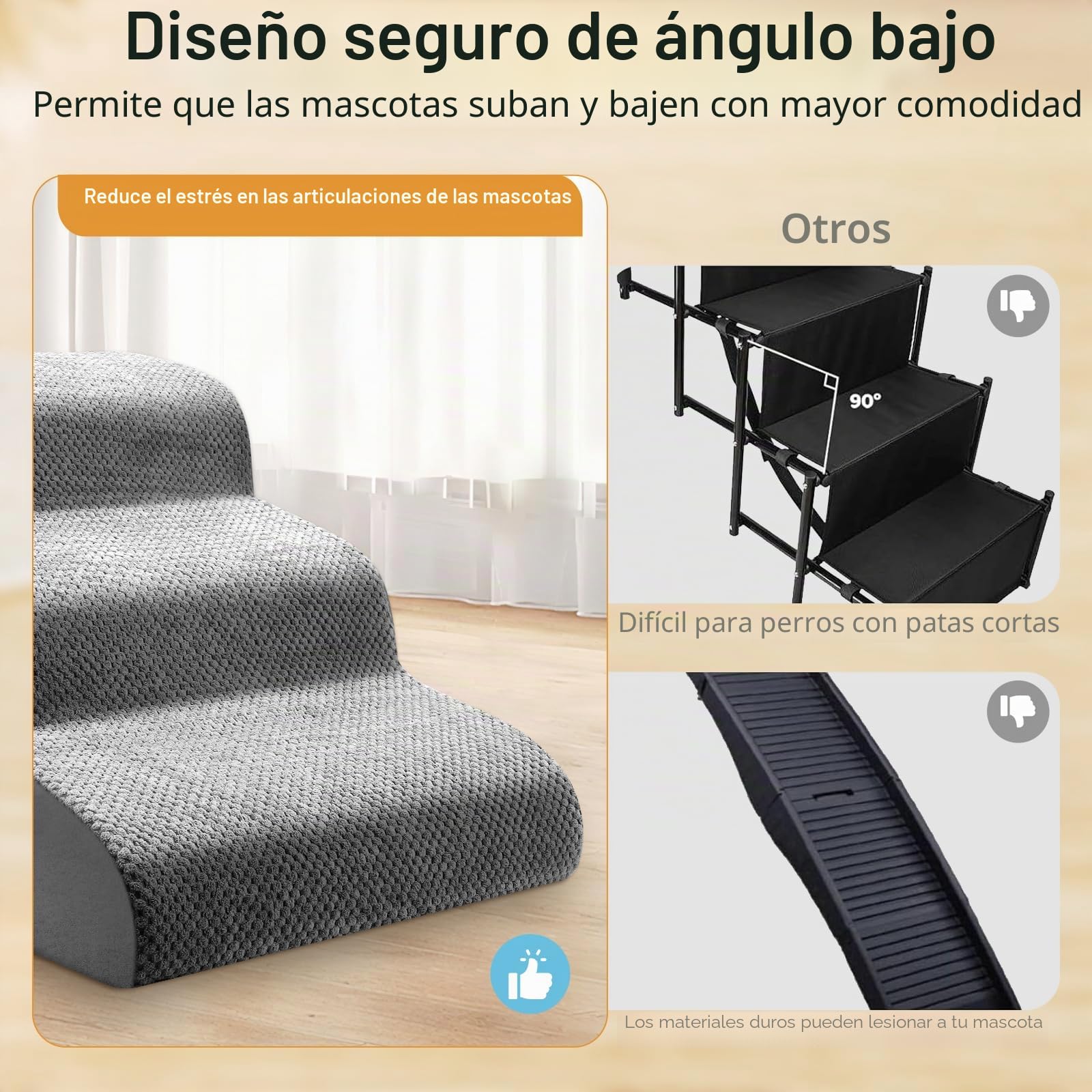 Escalera para perros de 3 niveles, antideslizante para perros pequeños, gatos, escalera para cama y sofá, portátil, rampa para perros y gatos, con funda impermeable lavable, 56 x 40 x 40 cm