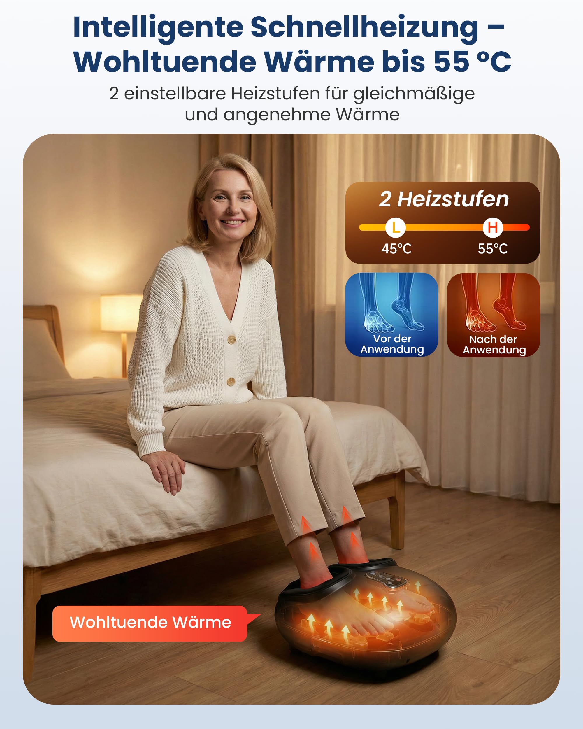 COMFIER Fußmassagegerät, Shiatsu Fussmassagegerät Elektrisch | 3D Kneten, Rollen und Luftkompression, Vibration, 3 Wärmestufen, passend bis Schuhgröße EU 47, Geschenk für Frauen und Männer