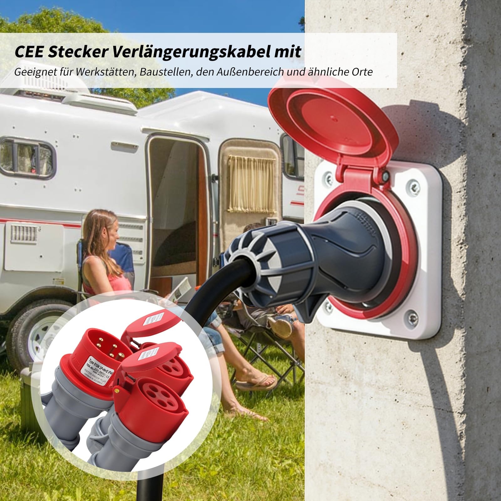Adaptateur CEE 32 A vers 16 A, 2 Prises CEE 230 V 16 A 5 Broches, rallonge CEE IP44-68, répartiteur de Courant Fort pour Camping, extérieur, Industrie, Chantier, Atelier, 1,5 m